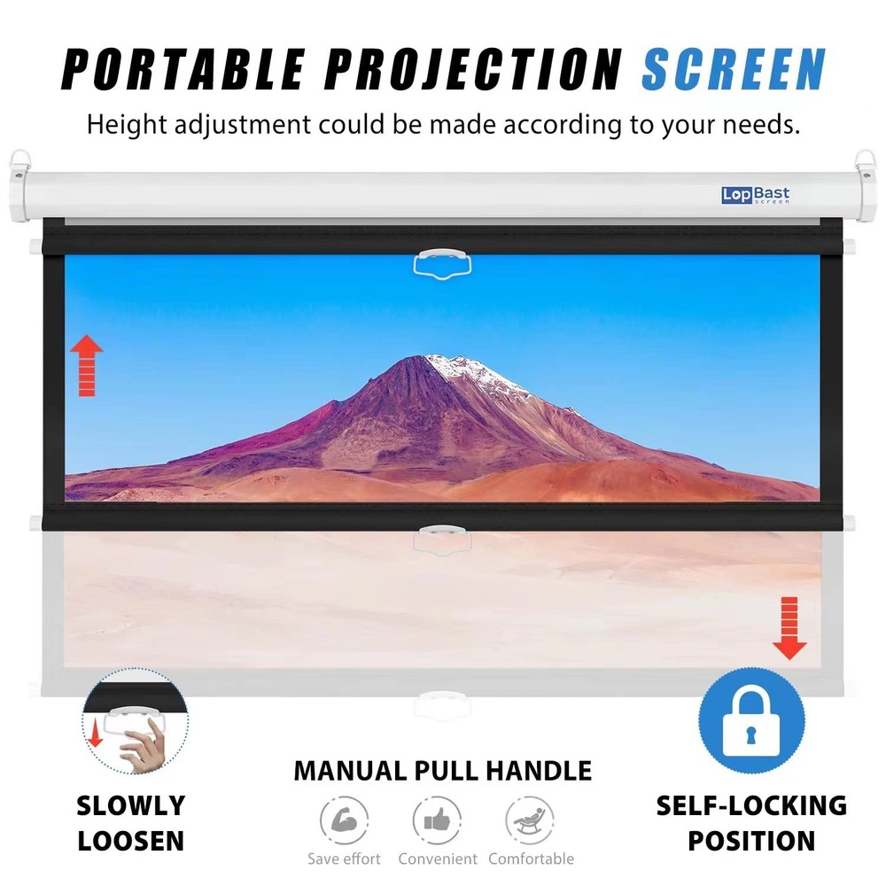 100INCH Manual Pull Down White Projector Screen 16:9 1.2 Gain Retractable Aut...