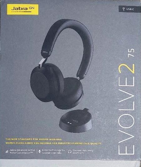 New Jabra Evolve2 75 Bluetooth Wireless Headset - Black, USB-C, Charging Pad