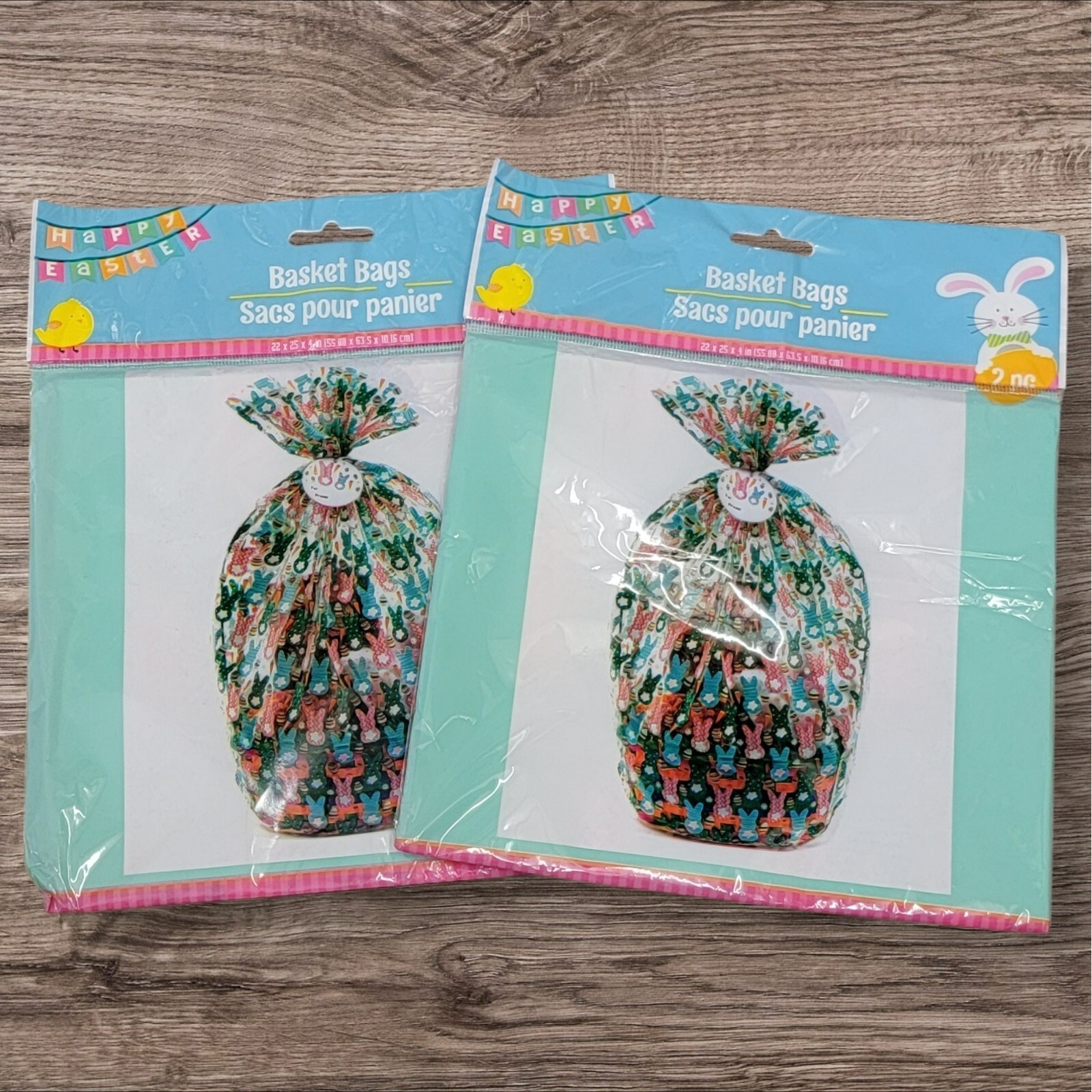 Easter Basket Bag 4 Pack Cellophane 22x25 Bunny Pink Orange Blue Green w/ Tags