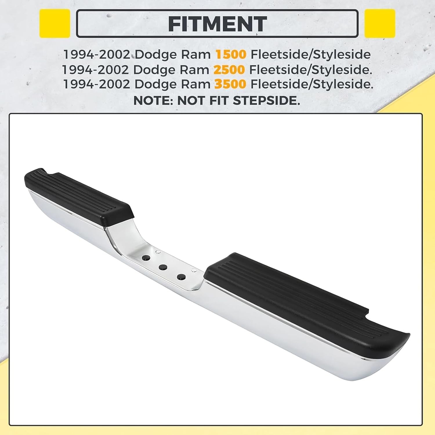 Rear Bumper Assembly Compatible with 1994-2002 Dodge Ram 1500 2500 Fleetside