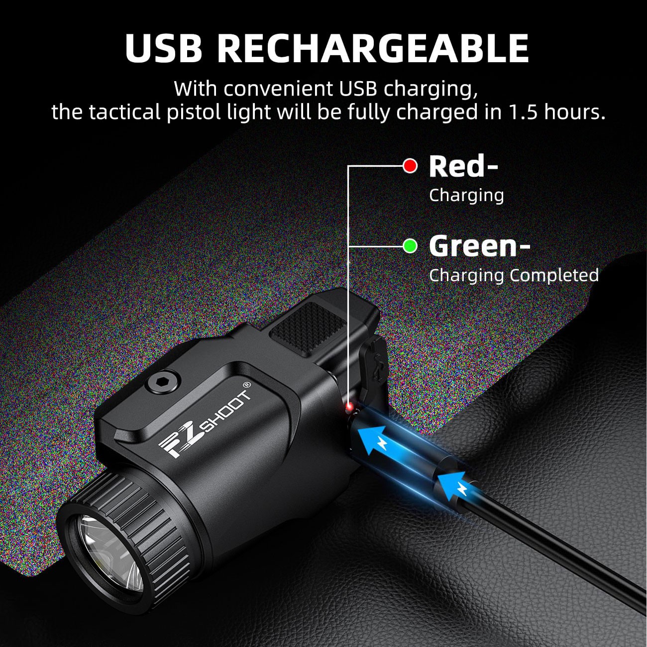 500 Lumens Pistol Flashlight 4 Rails Mounted USB Rechargeable LED Light HOT SALE