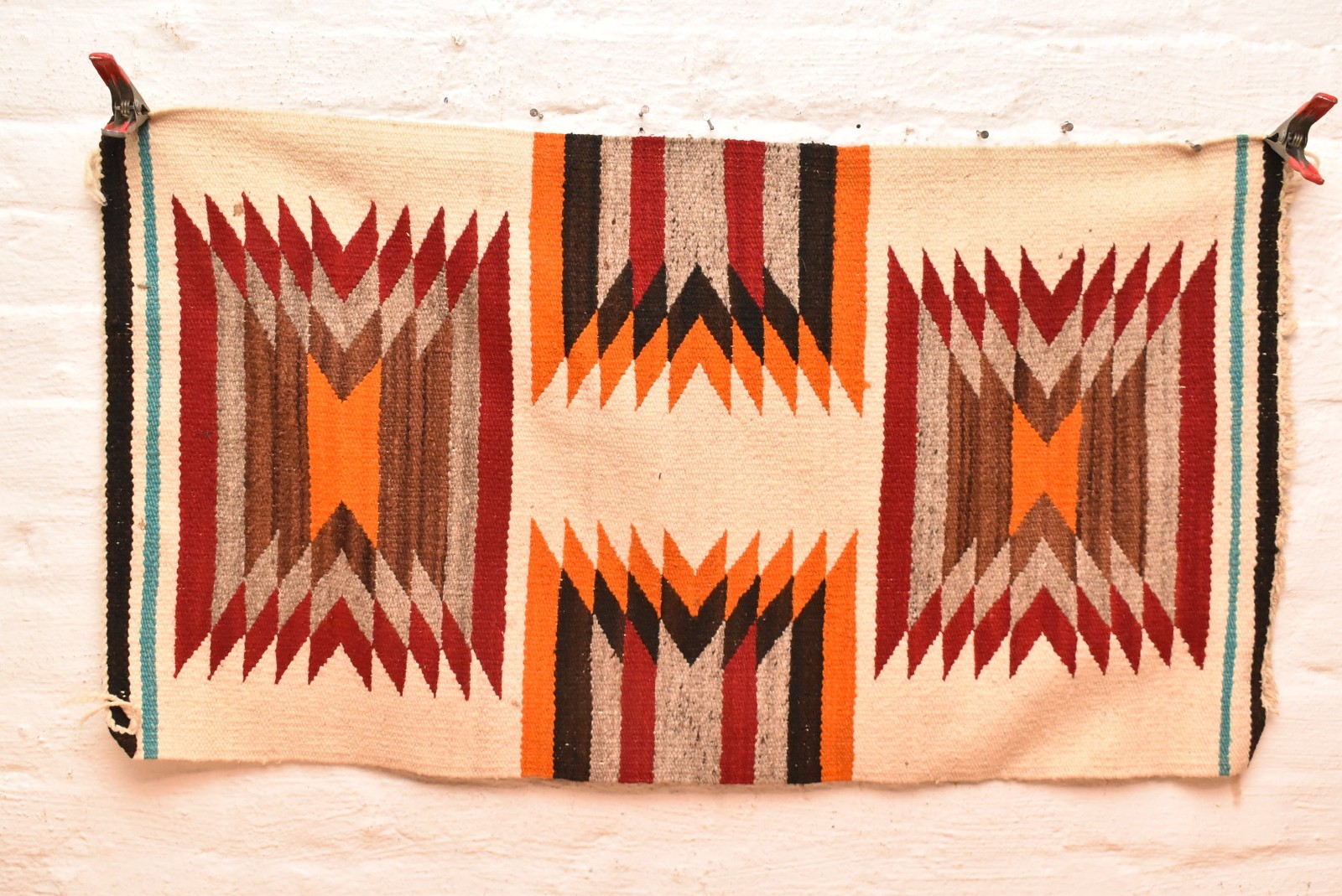 Antique Navajo Rug Textile Native American Indian Eye Dazzler Weaving 37x20 VTG