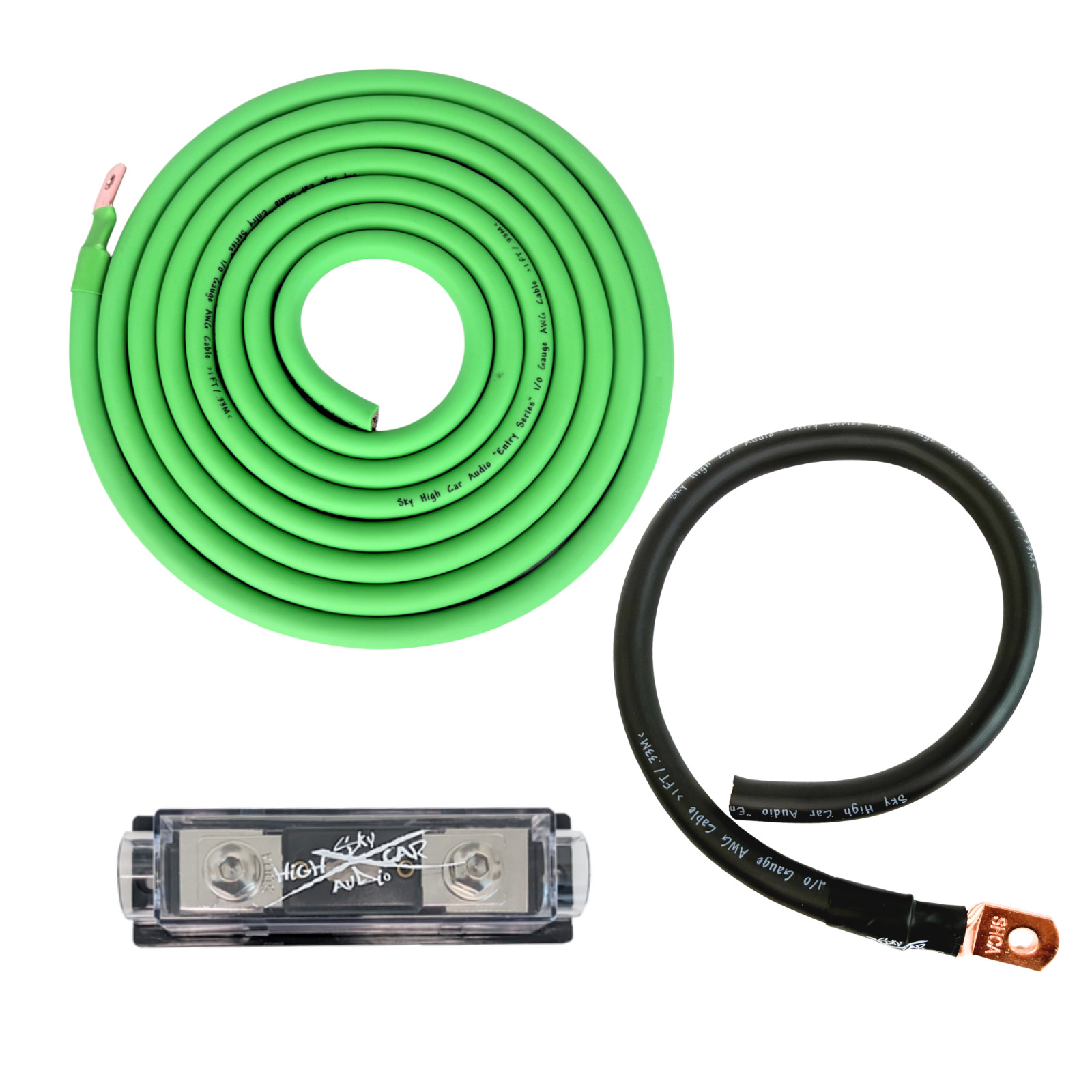 1/0 Gauge Green Amp Wiring Kit CCA Sky High Car Audio Amplifier Install Kit Sub