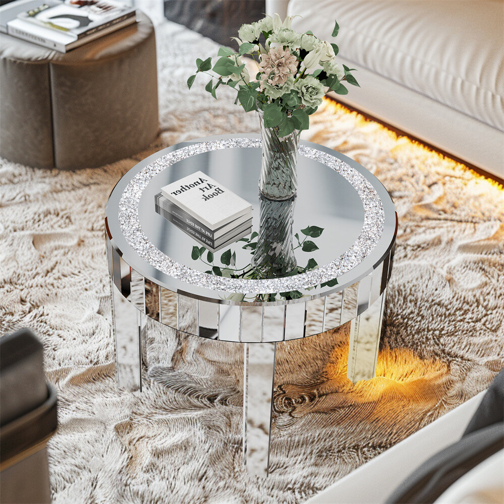 Drawer Mirrored Nightstand Side End Table Bedside Table for Bedroom Living Room