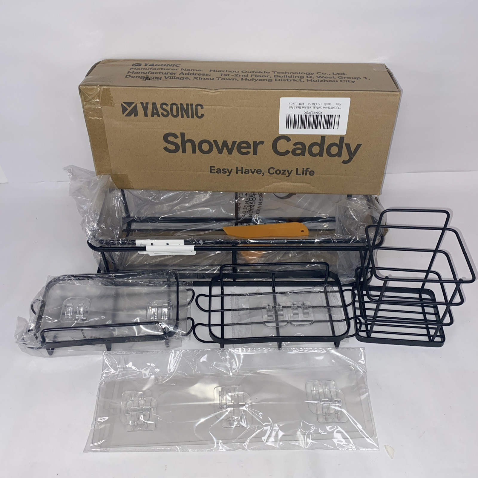 5 Pack Black Shower Caddy No Drill, Bathroom Organizers Removable Hooks - New