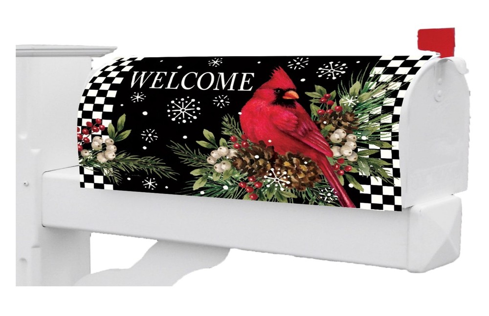Cardinal Pine Cones Mailbox Cover