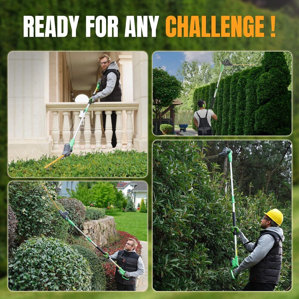 WORKPROX 20V Cordless Pole Electric Hedge Trimmer 2.0Ah Battery &Charging Cable