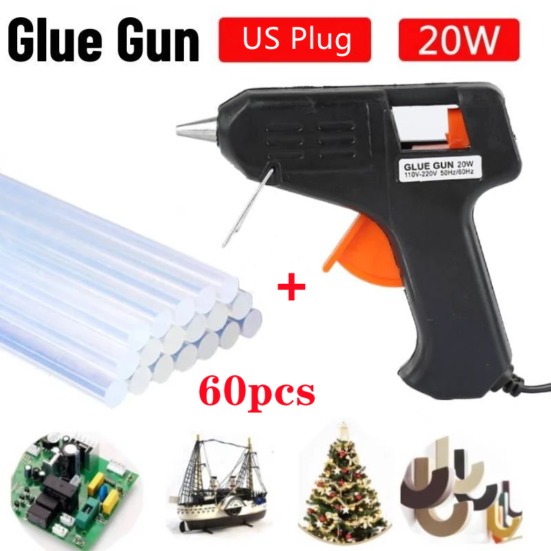 Glue Gun with 60 Mini Clear Glue Sticks Hot Melt 20W for Arts Craft DIY Kit Set
