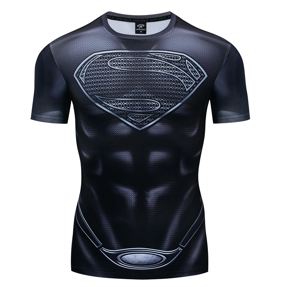 Men's T-shirts Superman Superhero Compression Tights Tops Short Sleeve Tee Gym