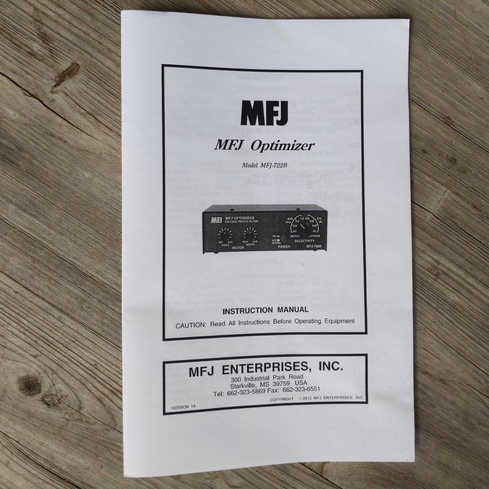 MFJ-722B Optimizer CW/SSB/Notch Filter Manual