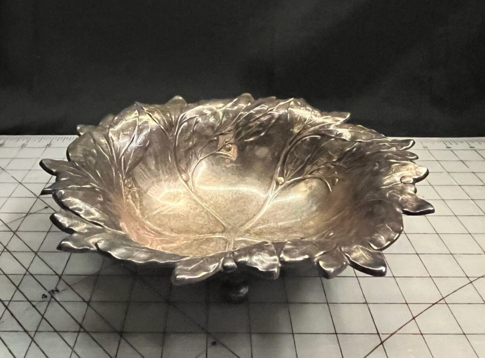Vintage / Antique Silver WMF German Leaf Design Bowl ~ 10" Diameter