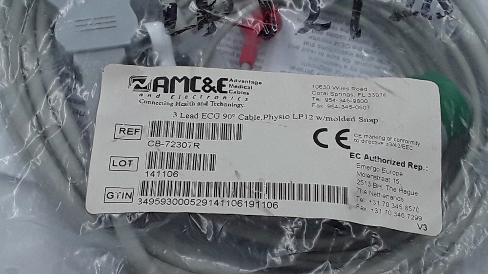 AMC&E 3LD ECG 90° LP12 Cable REF CB-72307R