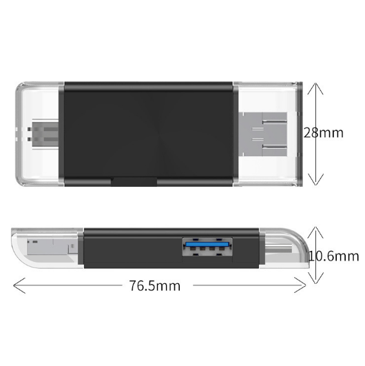 2xPortable 5 In 1 Memory Card Reader USB/Micro-USB/Type-C TF SD OTG Card Reader