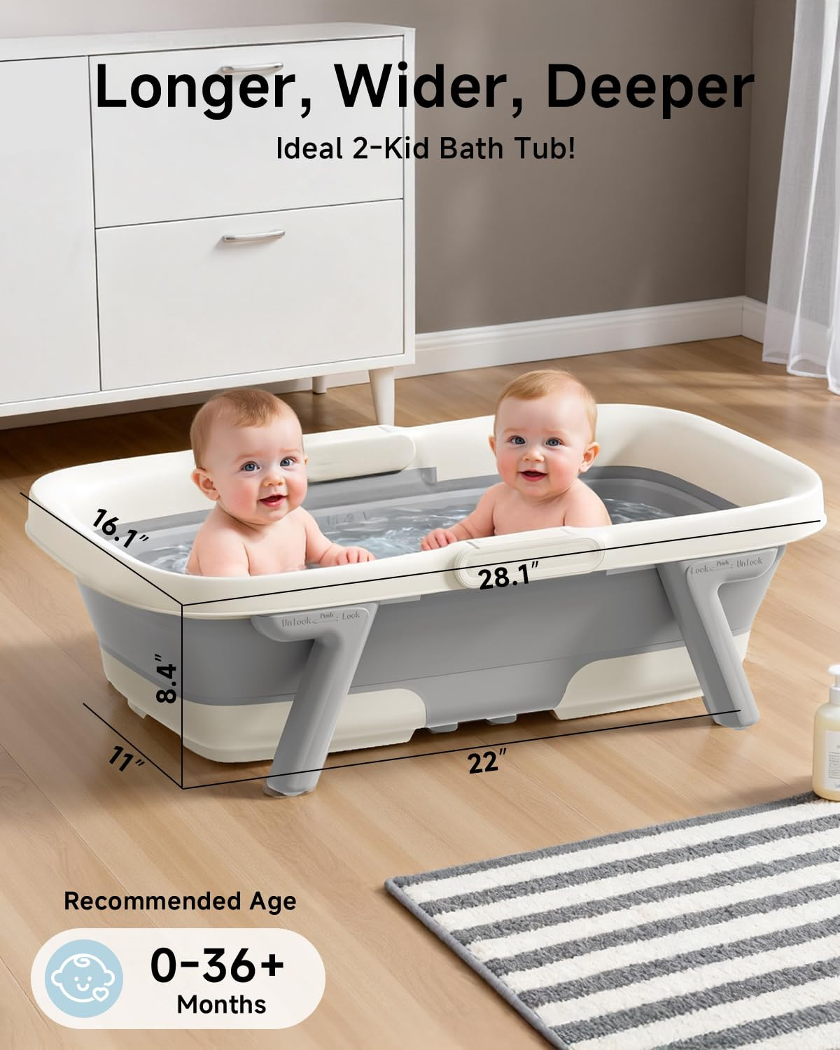 Collapsible Baby Bathtub, Large Infant Bath Tub with Thermometer & Cute Soft Cus