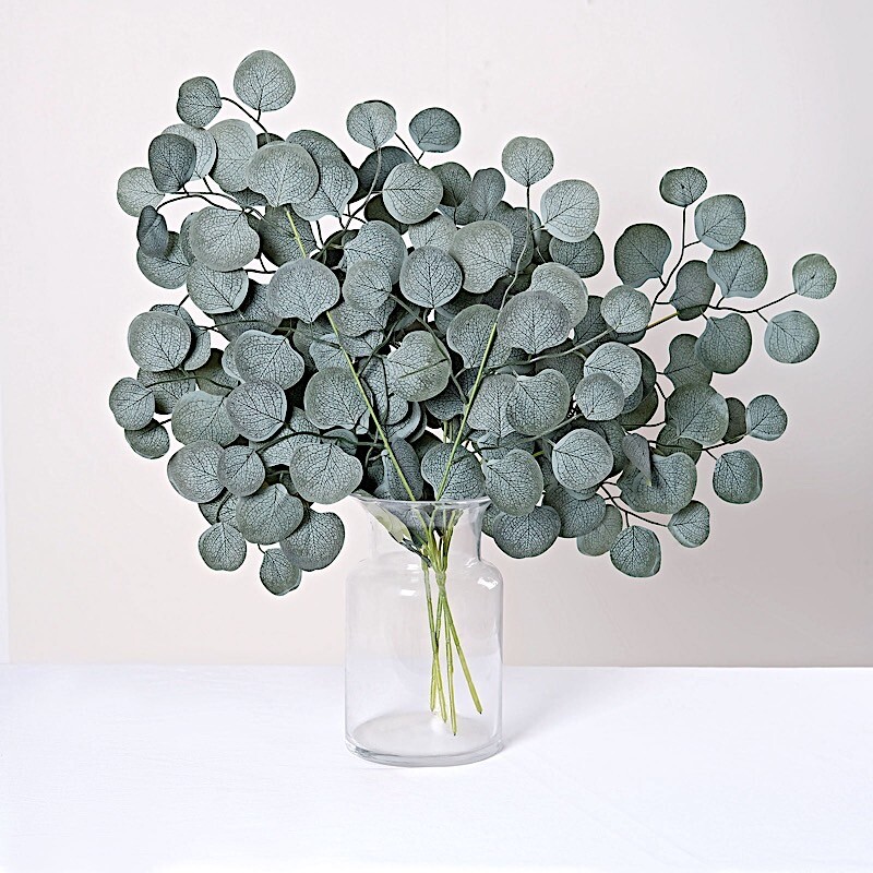 FROSTED GREEN 4 Stems 25" Silk Eucalyptus LEAVES Artificial Greenery Party Event