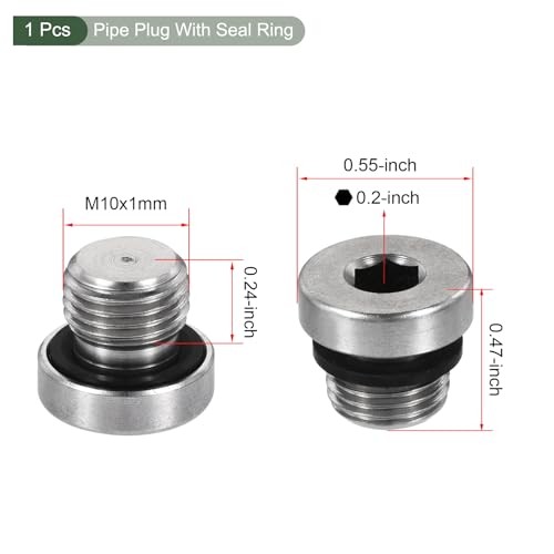 M10 x 1 Stainless Steel Pipe Plug, Internal Hex Head Socket Pipe Fitting |