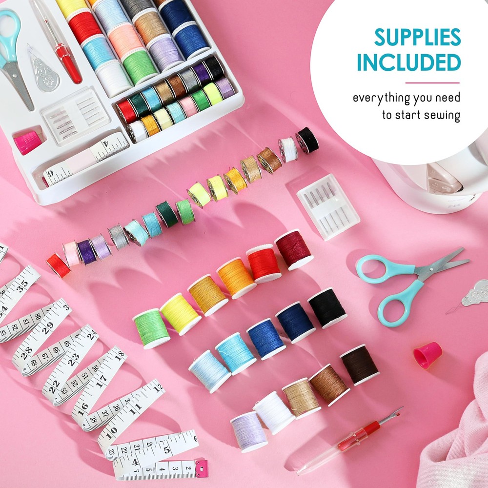 CraftBud Mini Sewing Machine for Beginners, Dual Speed Small Basic Set, White