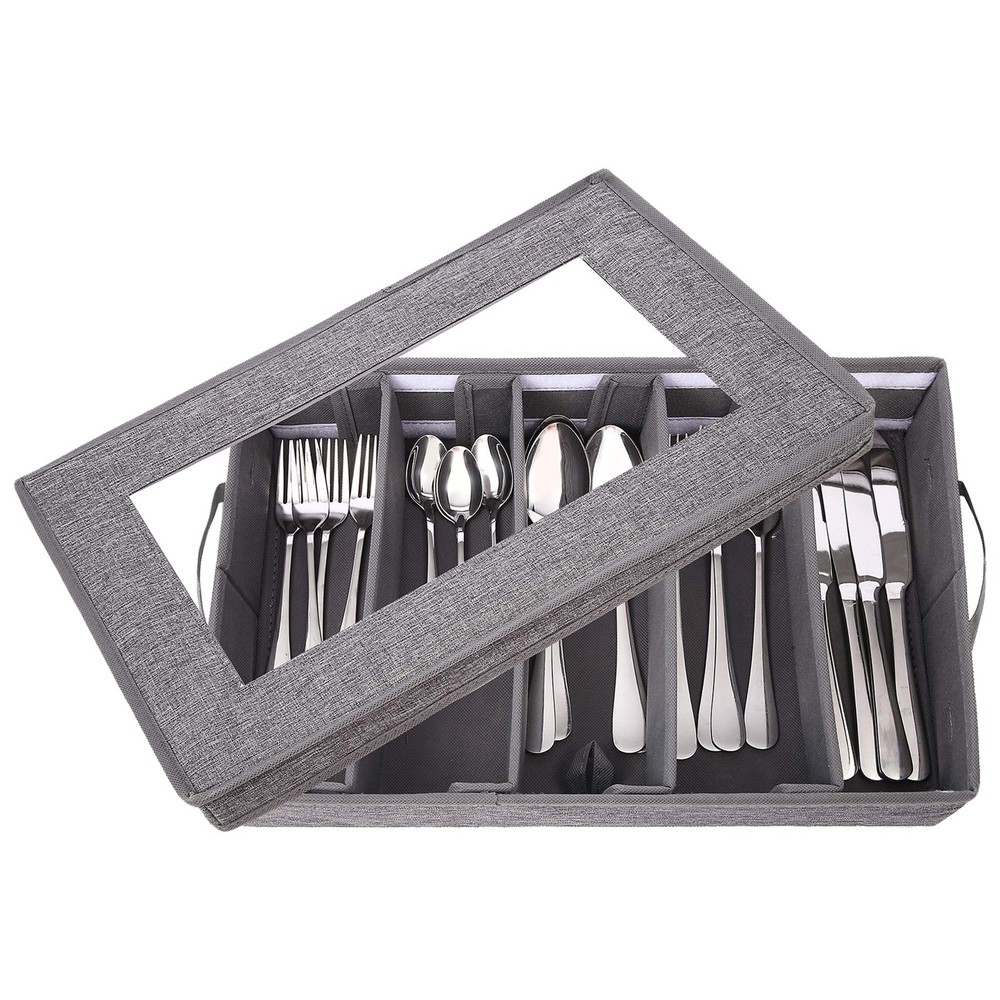 Lafulling Silverware Storage Box, Flatware Storage, 17"X10.5"X4", Grey