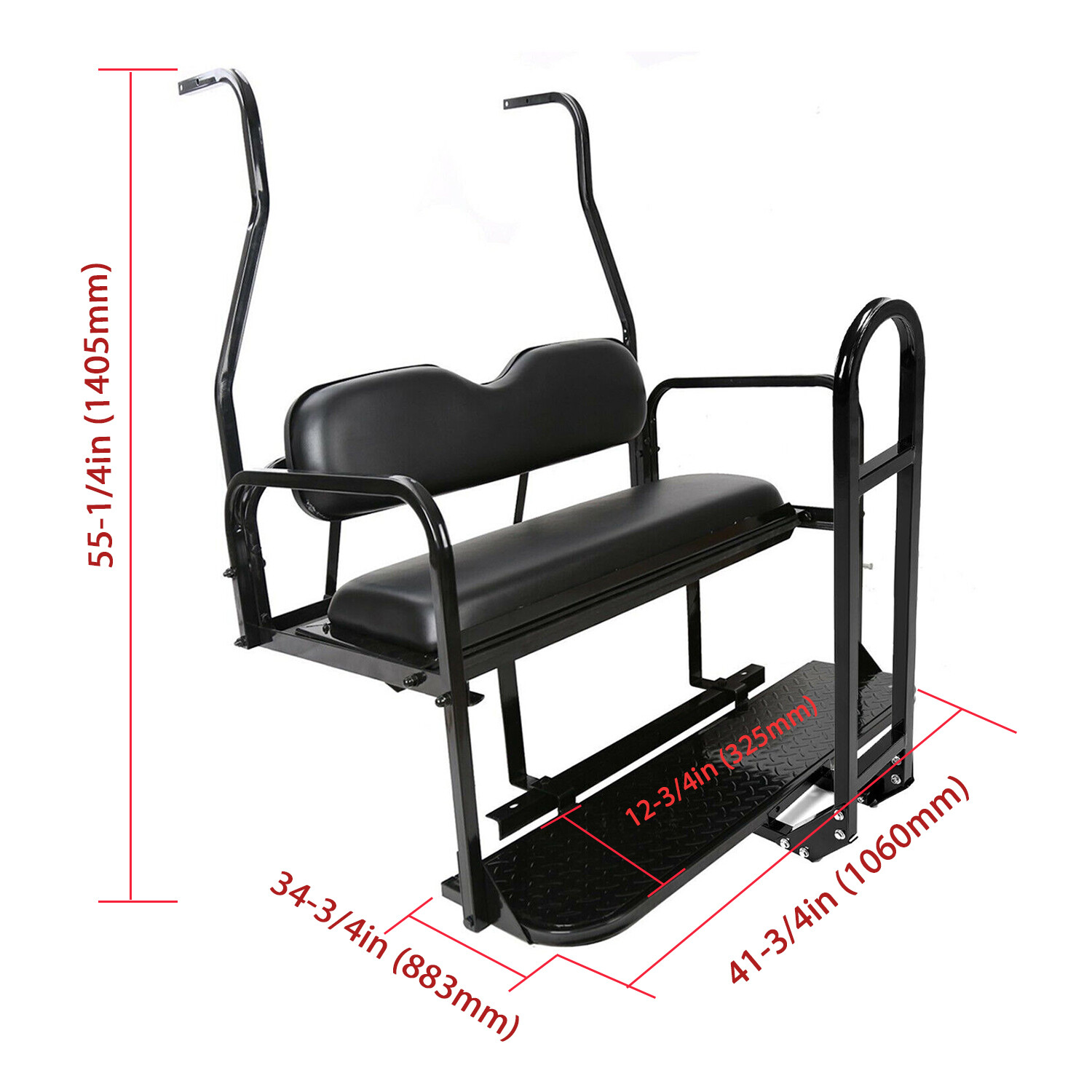 Black Folding Rear Flip Seat Kit w/Grab Bar for Golf Cart Club Car DS 2000-2013