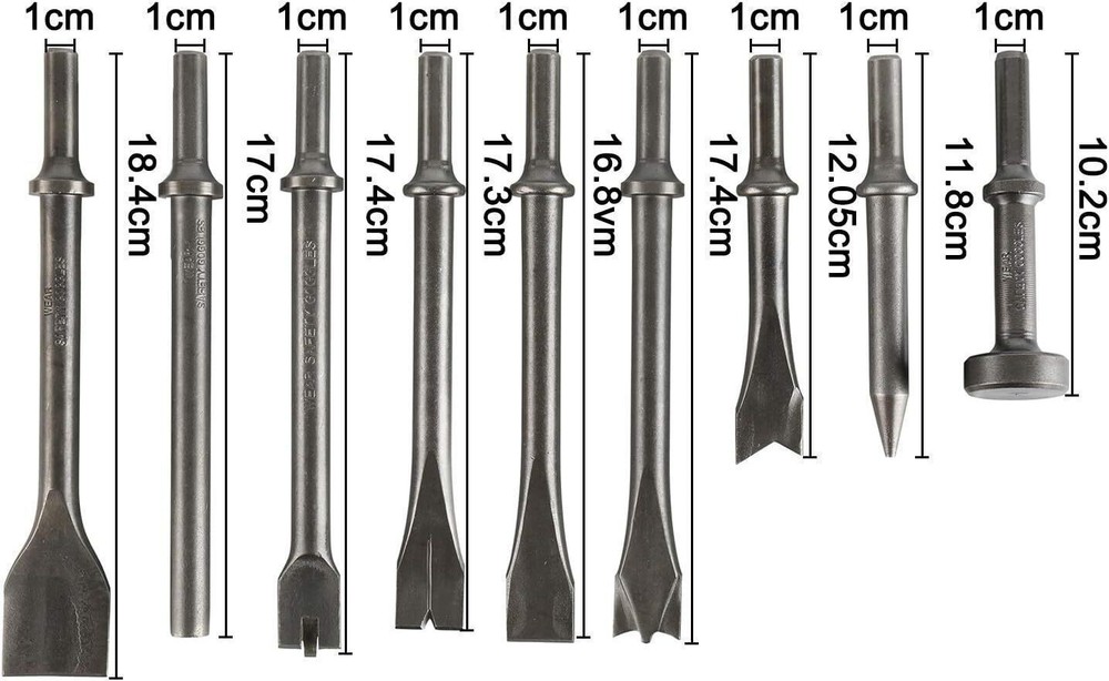 ✅ 9 Pack Pneumatic Air Hammer Punch Chipping Bits 0.39 In Shank Tools Set Chisel
