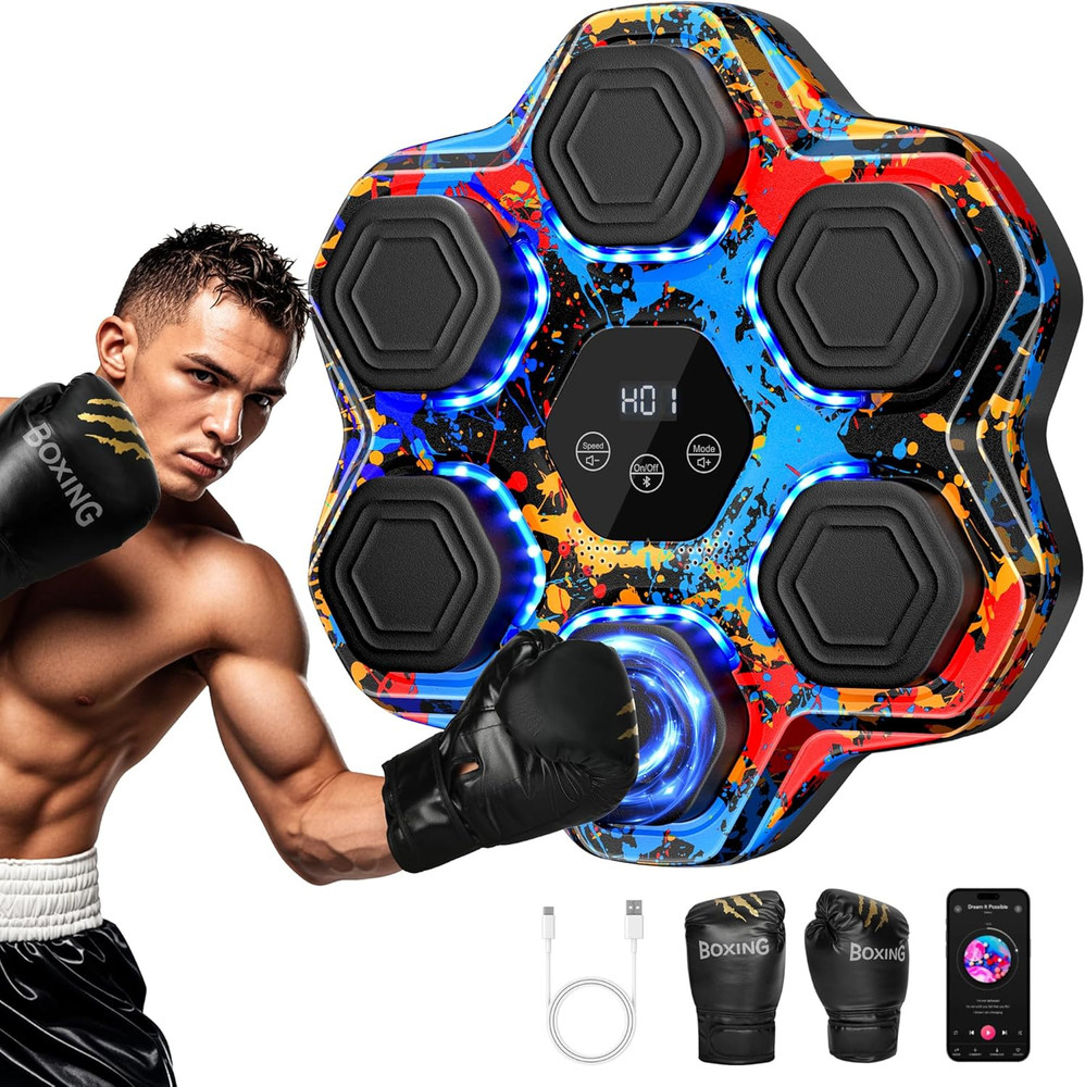 Music Boxing Machine, Smart Bluetooth Boxing Machine with Gloves, Wall Mounted M
