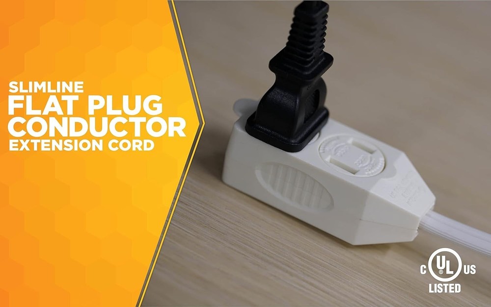 SlimLine 3ft Flat Plug Extension Cord - Right Angle, 3 Polarized Outlets