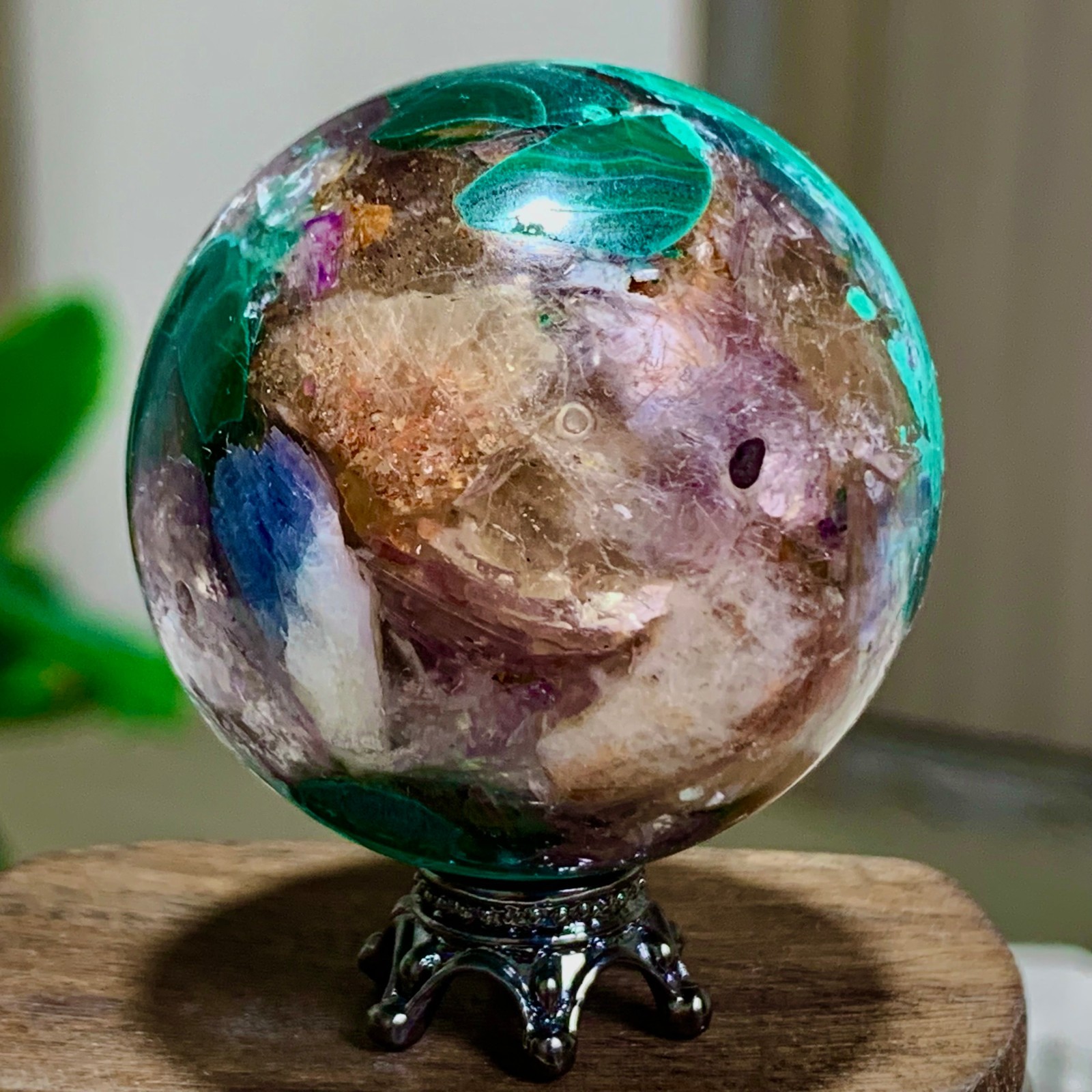 79G Newly discovered rare malachite purple mica symbiotic sphere restoration