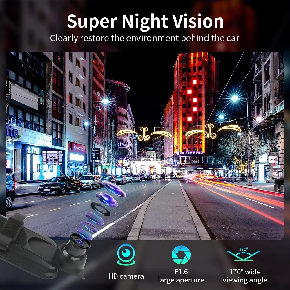 Dash Cam 1080P Front & Rear Camera Night Vision IPS Touchscreen Black 10" Mirror
