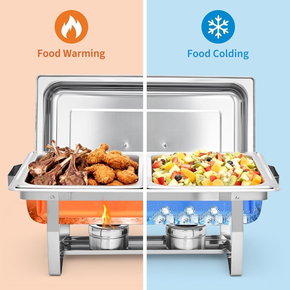 4-Pack Rectangular Chafing Dish, Dual Compartment Stainless Steel Buffet Warmer
