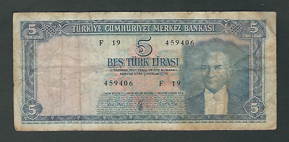 Turkey - Five (5) Lira   1930