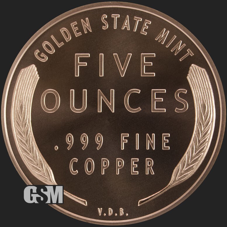 5 oz Lincoln Wheat Cent PENNY .999 FINE Copper Round Golden State Mint IN STOCK