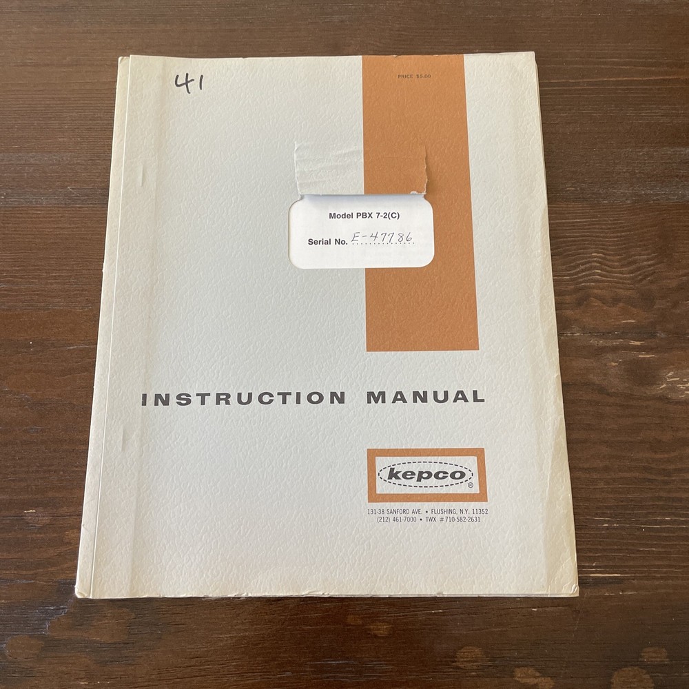 Kepco PBX 7-2C Instruction Manual 1967