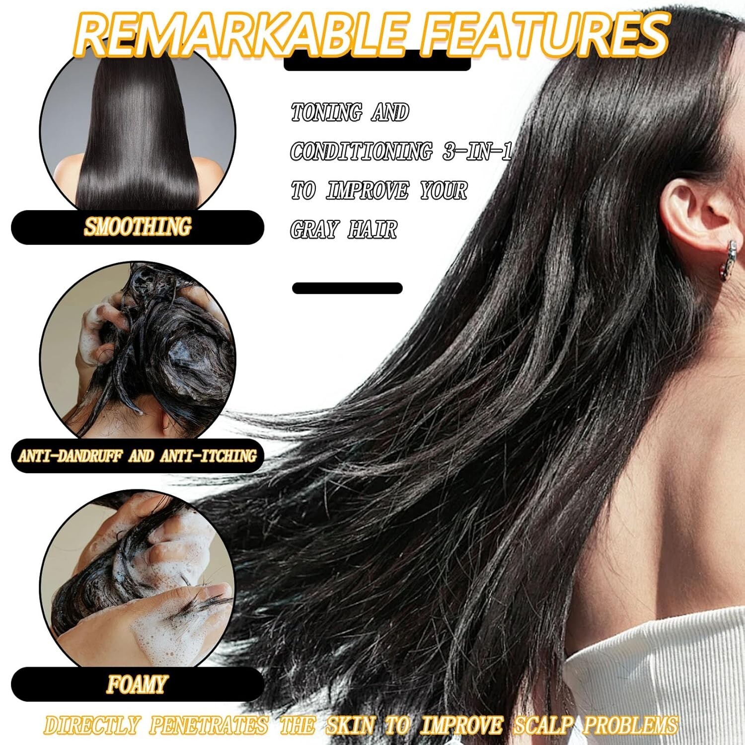 Natural Black Hair Dye Shampoo for Women Magic Instant 3 in 1 Hair Color Shampoo