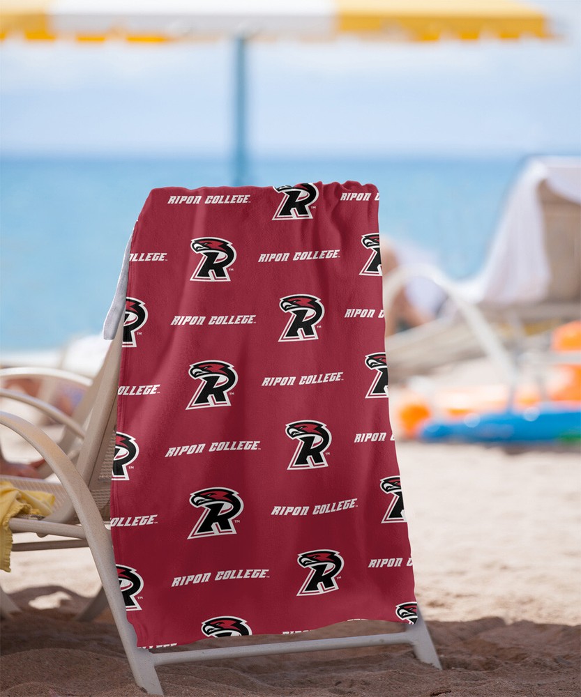 Ripon College Beach Towel/Bath Towel, 30"x60" Logo Pattern