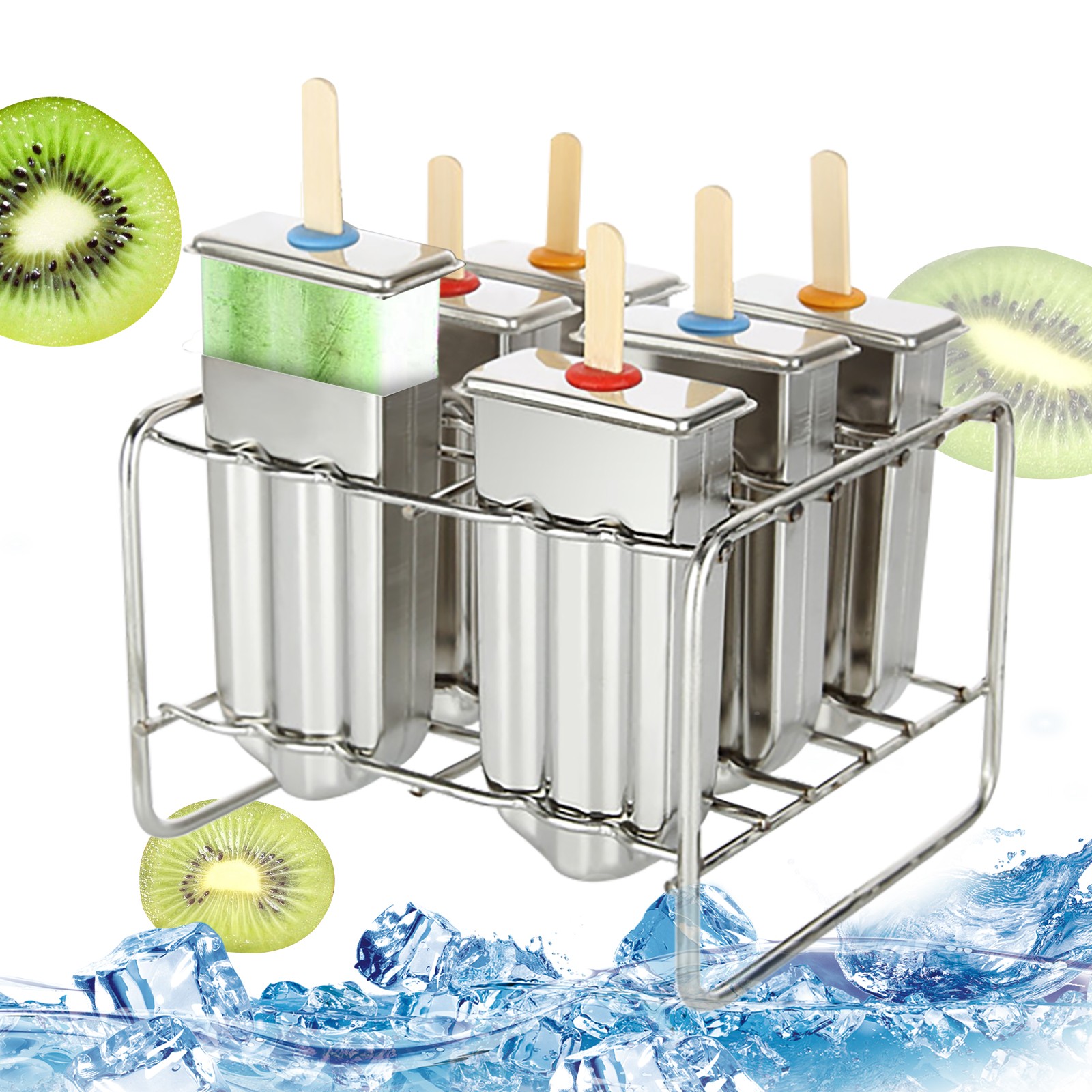 Silver Stainless Steel Ice Cream Bars Molds 6 pcs 10.3*4.8cm Mold Modern