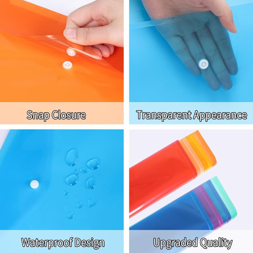 48 Pack Plastic Envelopes Poly Envelopes with Snap Closure, Clear Document Fi...