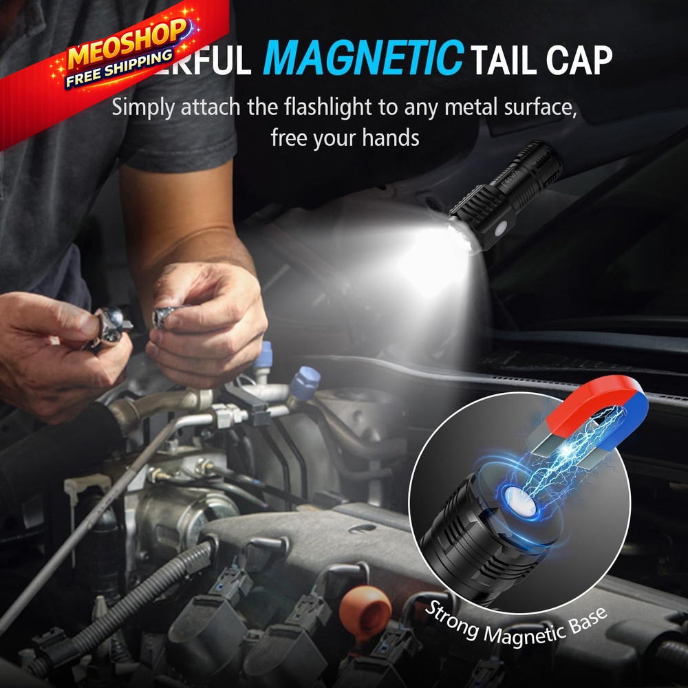 LETMY Rechargeable Mini Flashlights with Magnetic Base, 2 Pack 2 pack, Black