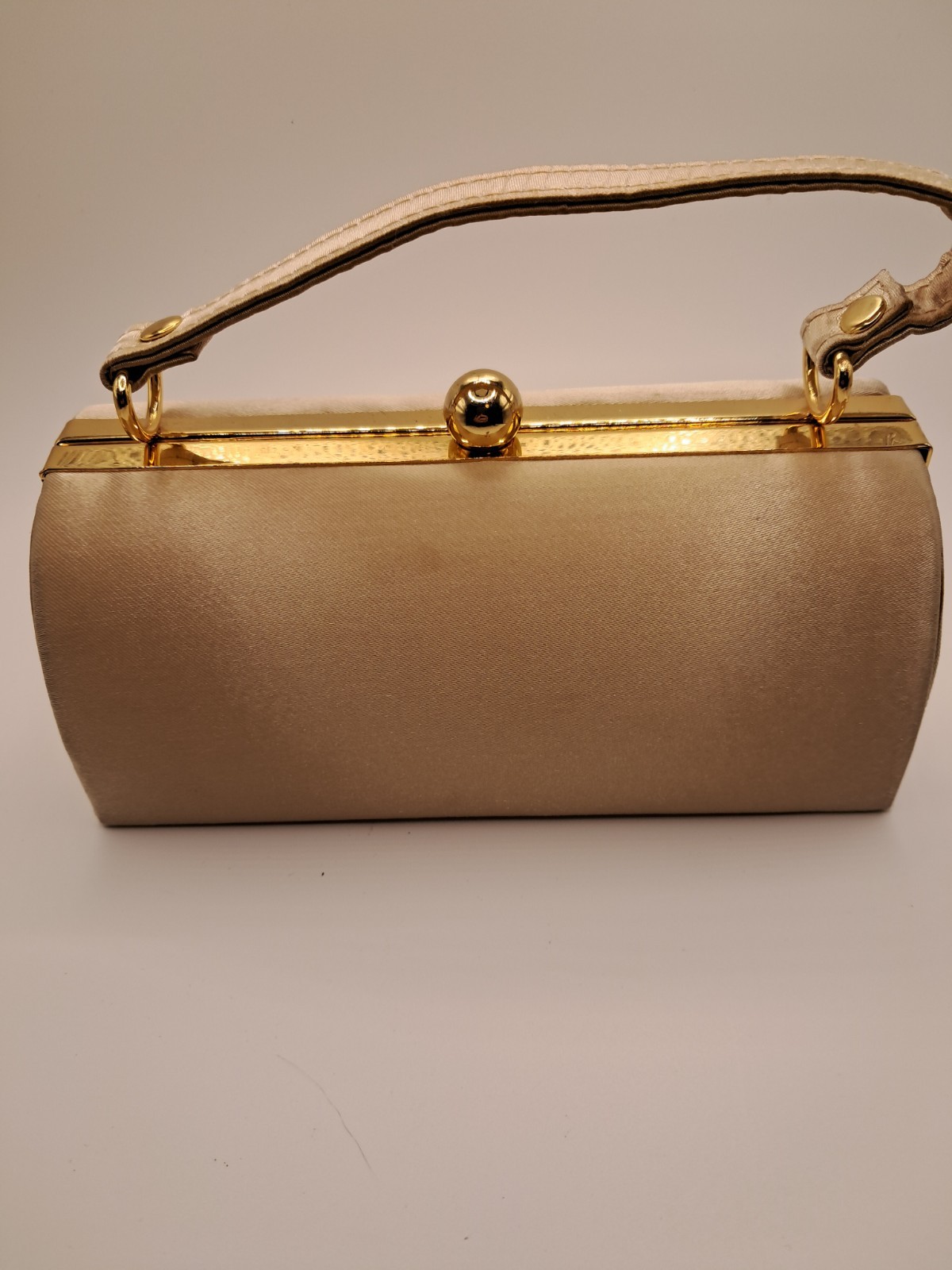 Vintage Satin Evening Clutch Bag Champagne Gold Frame Bridal Jessica McClintock