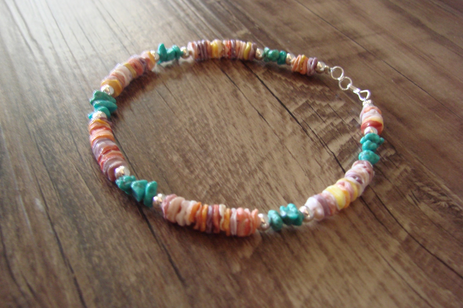 D. Jake Navajo Oyster Shell and Turquoise Beaded Anklet