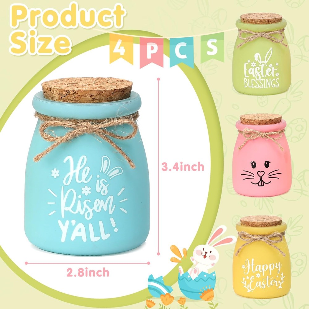 Easter Decor, Easter Tiered Tray Decorations, 4 Pcs Bunny Mini Jars for Table...