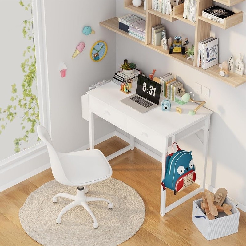 Compact Computer Desk Modern Style 2-Tier Storage Easy Assembly Sturdy Design US