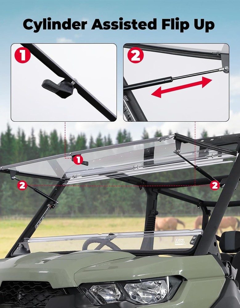 Can Am Defender Flip Windshield 2 in 1 Clear Scratch