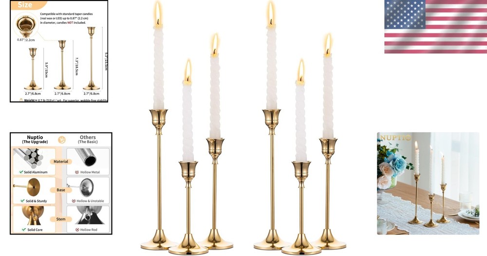 Brass Candle Holders for Table Decoration - 6 Pcs