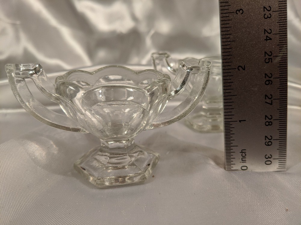 Pair 2 Central Glass Krystol Chippendale Footed Handled Open Salt Cellars EAPG