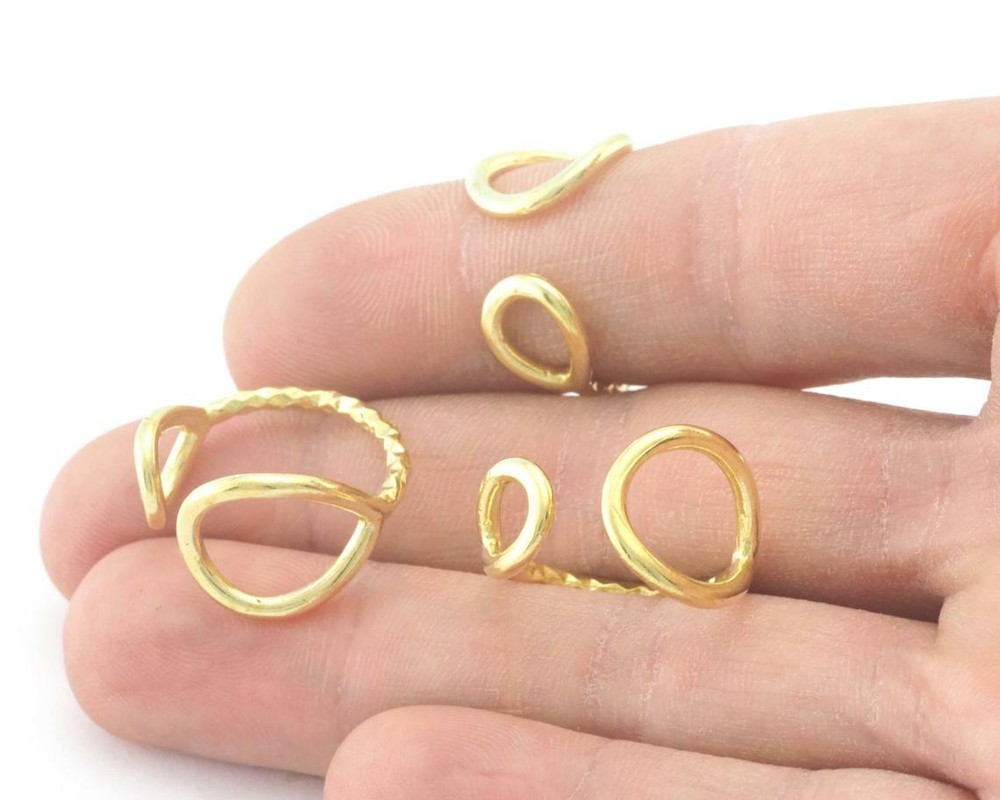 Hammered Drop Circles Frames Adjustable Ring Raw Brass (5US 8US inner size) 4350