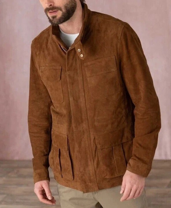Brown Field Suede Leather Jacket For Men