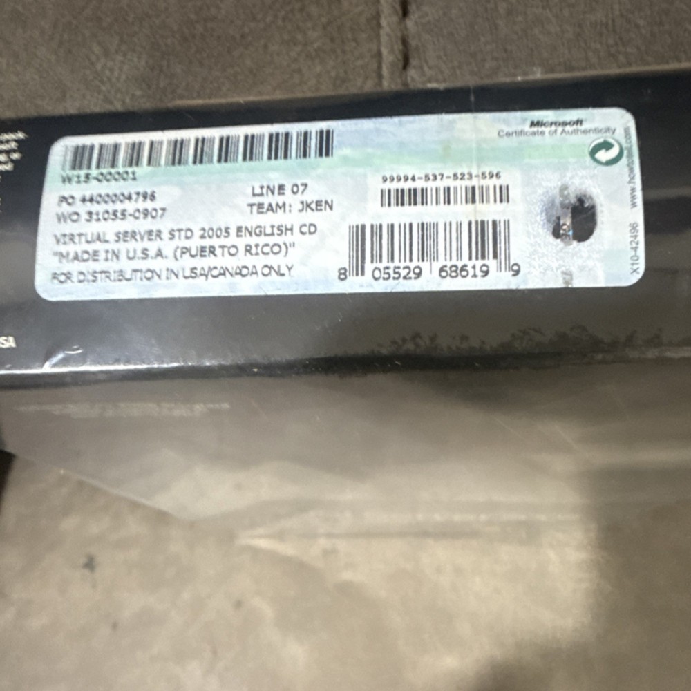 Microsoft Virtual Server 2005 Standard Edition for Windows Server 2003, English…