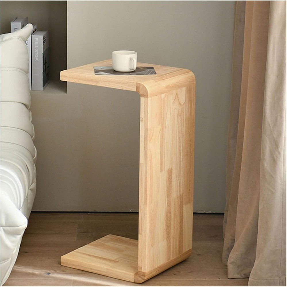 C Shaped End Table Solid Wood Sofa Side Table Couch Bed & Living Room