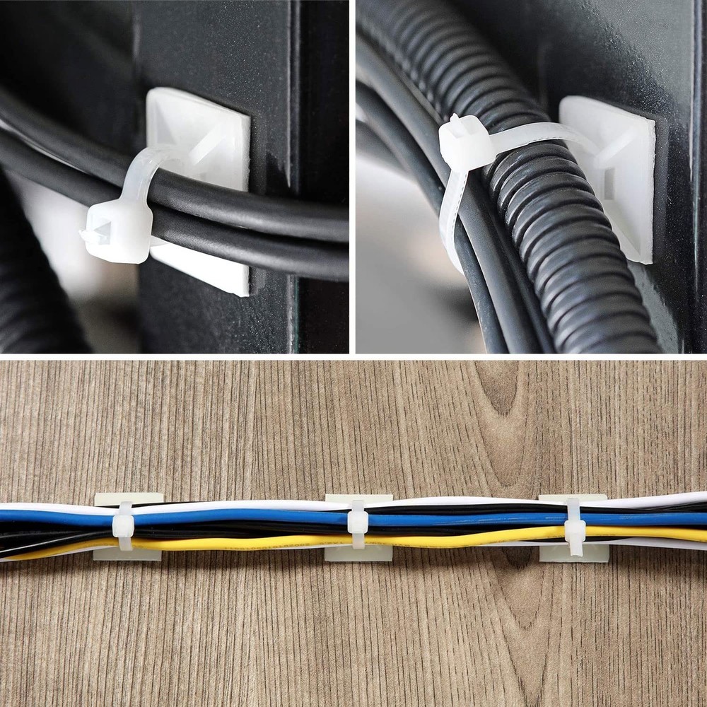 Strong Back-Glue Self Adhesive Cable Zip Tie Mounts Kit - 100 100 Set, White