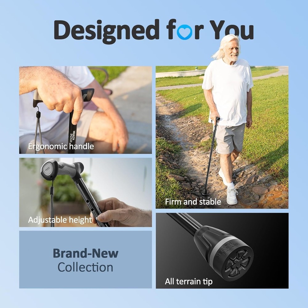 Walking Cane for Men, Foldable Cane with Shock Absorption - Adjustable